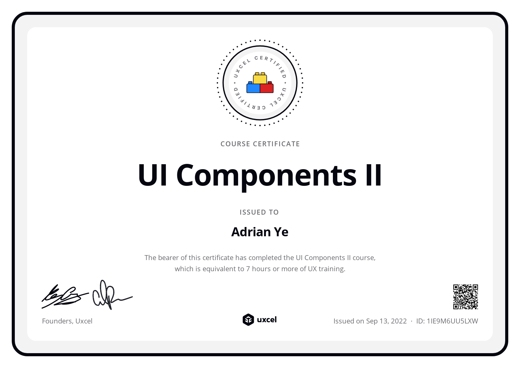 Adrian Ye's certificate